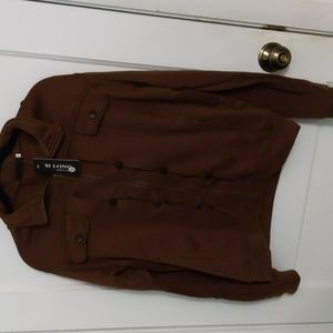 SI Long Sz L Dark Brown Zippered Jacket with Decorative Black Buttons NWT